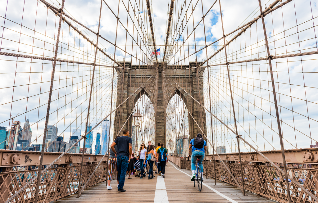 People walking on brooklyn bridge