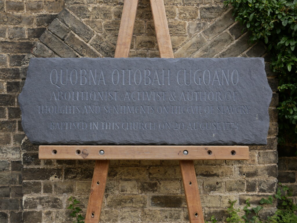 Plaque commemorating Cugoano's baptism at St James's