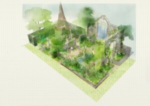 Aerial view of St James's Chelsea show garden 2024. Illustration Michelle Anderson.