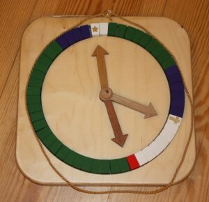 Wooden clock that depicates liturgical calendar